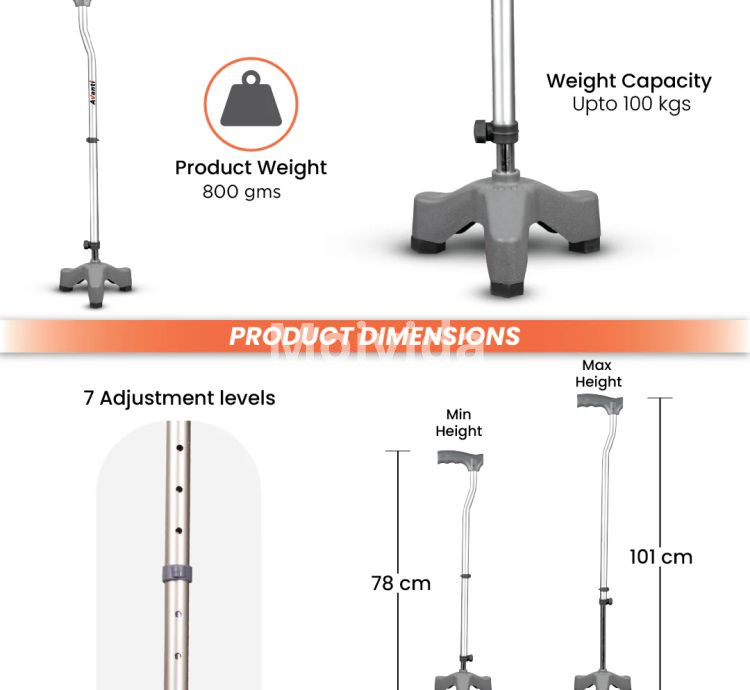 Vissco Avanti L-Shape Tripod Walking Stick Lightweight Mobility Aid