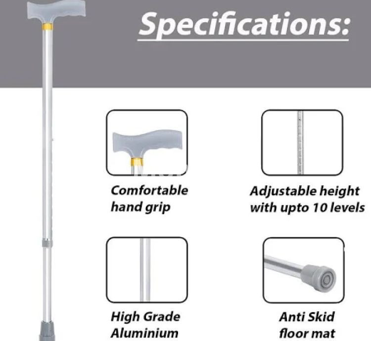 MOP Adjustable Walking Stick Lightweight Single-Leg Aluminium Cane with Anti-Slip