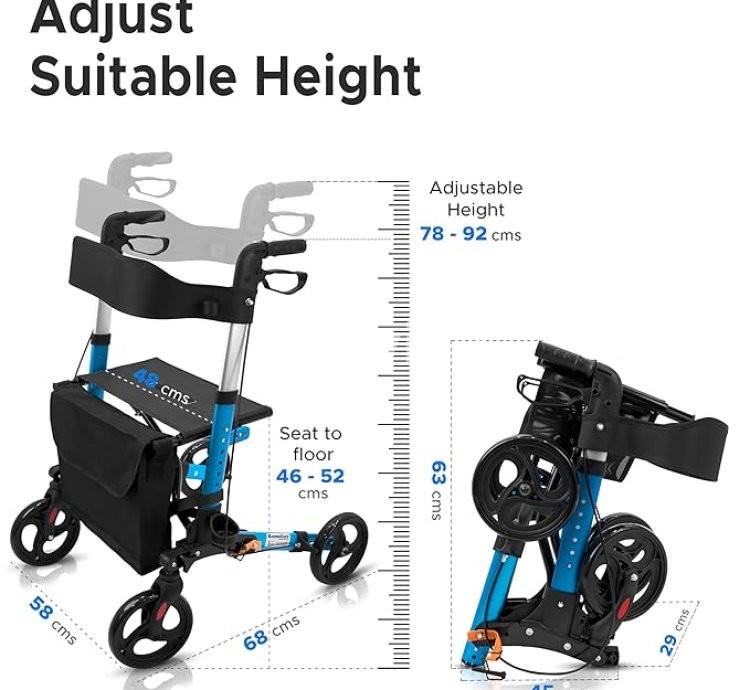 KosmoCare Euro-Style Rollator Compact Folding Walker with Wheels and Seat