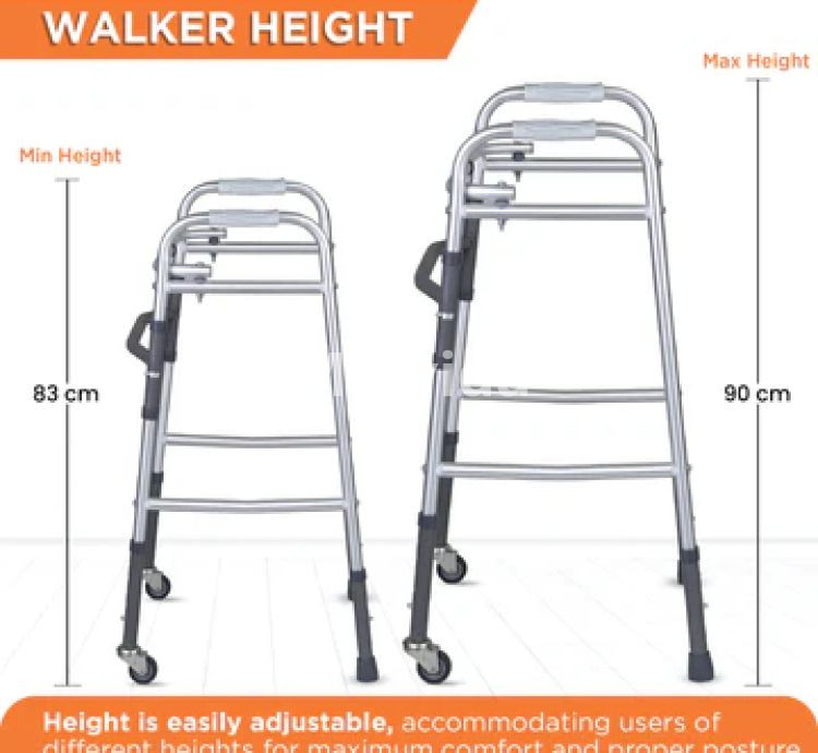 Vissco Dura Lite Foldable Aluminium Walker with Wheels and Adjustable Height