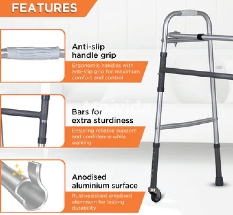 Vissco Dura Lite Foldable Aluminium Walker with Wheels and Adjustable Height