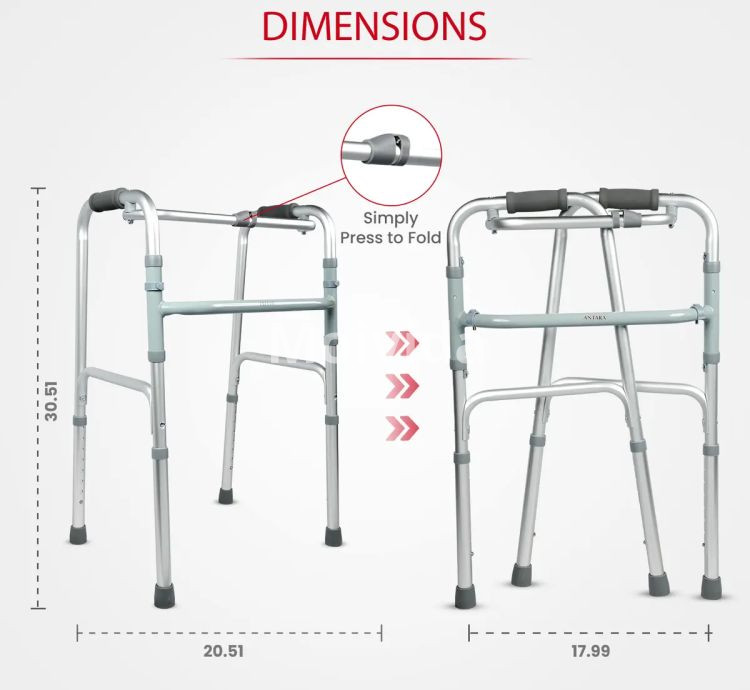 AGEasy Adjustable Walker for Elders – Foldable Steel Frame Walking Aid with Anti-Slip Tips