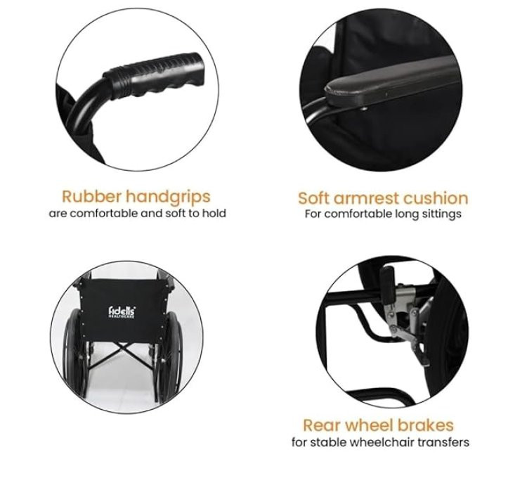 Fidelis Lightweight Foldable Commode Wheelchair Manual Chair with Brakes