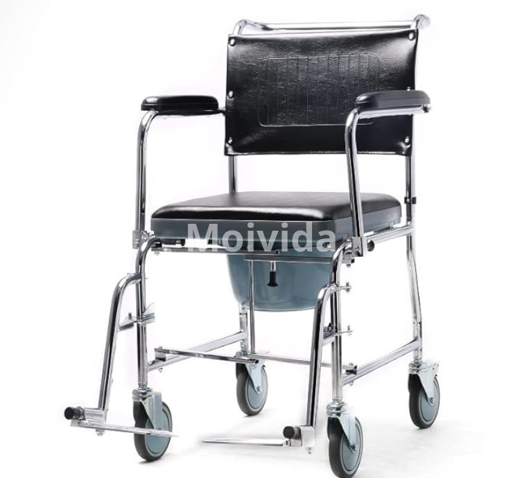Mobility Kart Foldable Rolling Commode Wheelchair Portable Toilet Chair