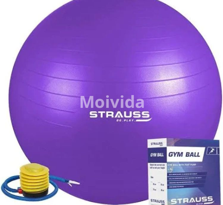 Strauss Rubber Anti-Burst Gym Ball – 65cm Round Shape with Foot Pump
