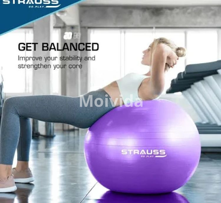 Strauss Rubber Anti-Burst Gym Ball – 65cm Round Shape with Foot Pump