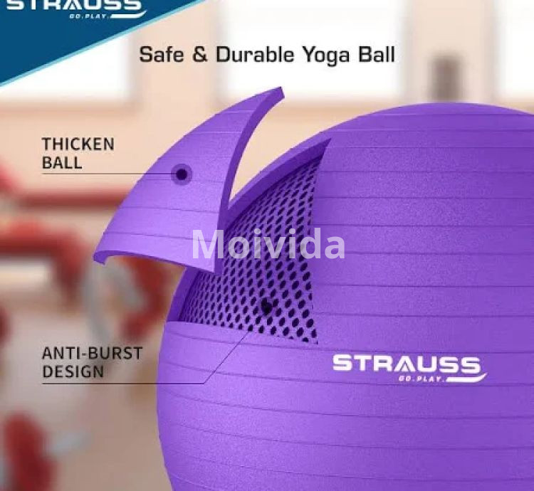 Strauss Rubber Anti-Burst Gym Ball – 65cm Round Shape with Foot Pump