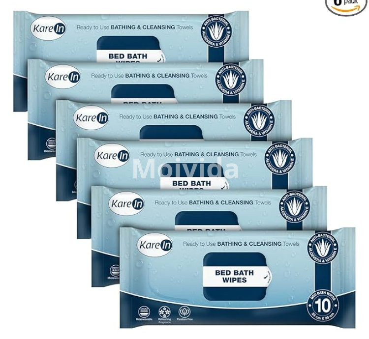 KareIn Bed Bath Wipes Pack of 6 Adult Antibacterial Sponge Bath Wipes