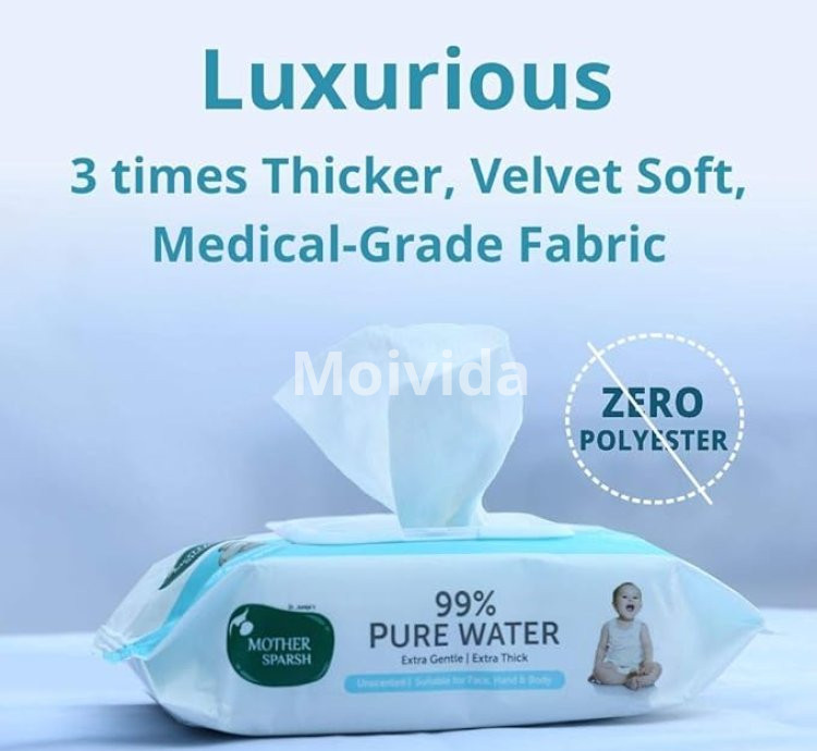 Mother Sparsh 99% Pure Water Baby Wipes 72 Unscented Plant-Based Wipes