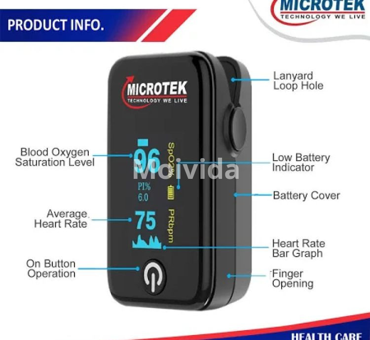 Microtek Pulse Oximeter Black Accurate SpO2 & Pulse Rate Monitor