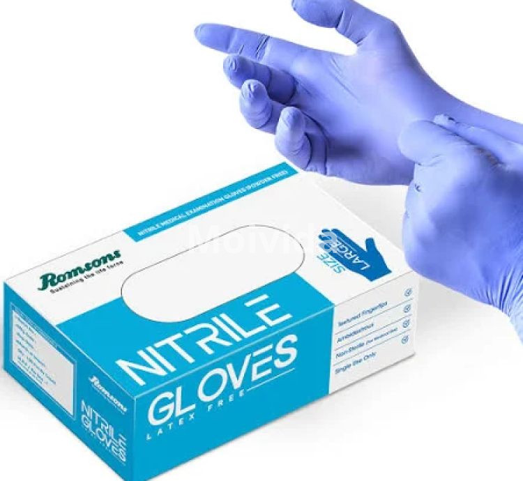 Romsons Blue Nitrile Examination Gloves Latex-Free Powder-Free Pack of 100