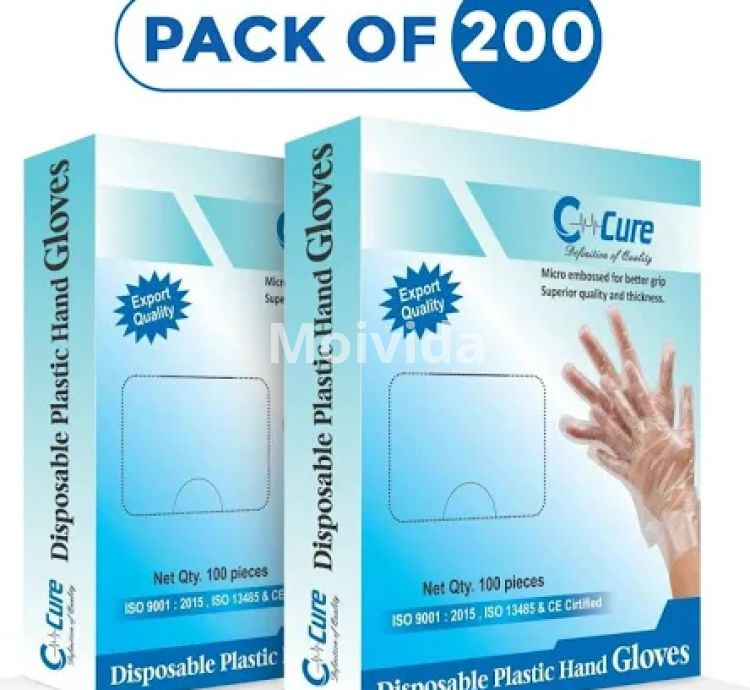 C-Cure Disposable Plastic Hand Gloves Latex-Free Food-Safe Pack of 200
