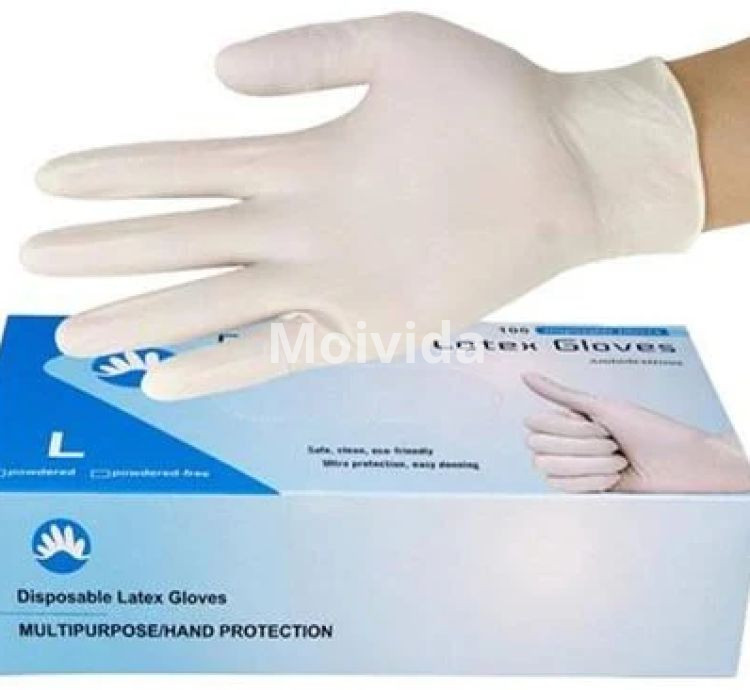 Powder-Coated Latex Disposable Gloves White Protective Box of 100