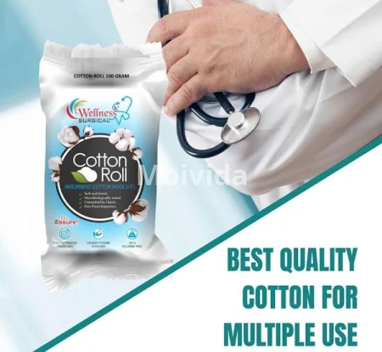 Wellness Surgical Cotton Roll 400gm Chlorine-Free Absorbent Wool
