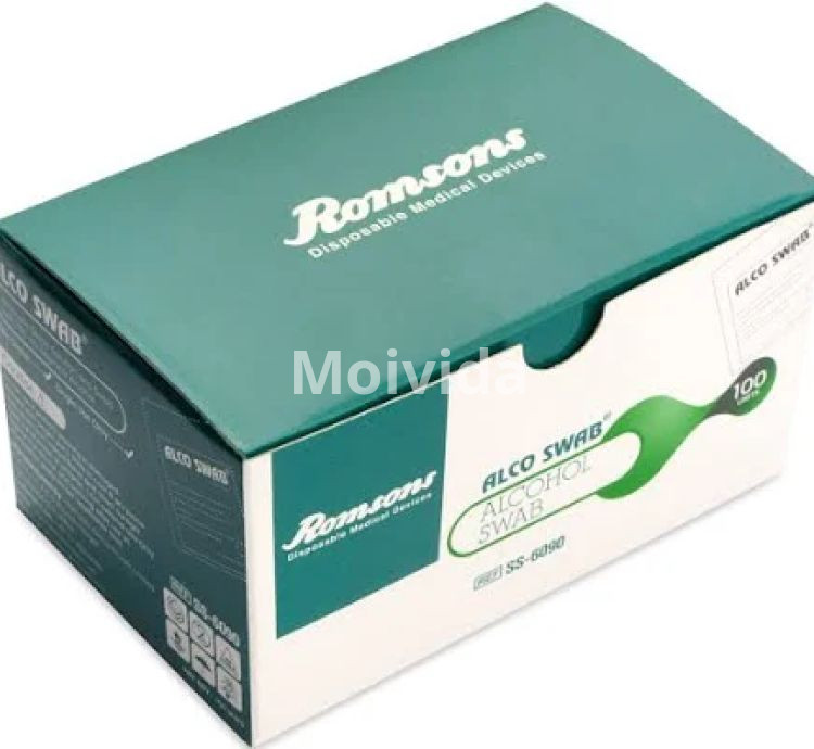 Romsons Alco Swab Alcohol Gauze 100 Pack Pre-Injection Antiseptic Wipes