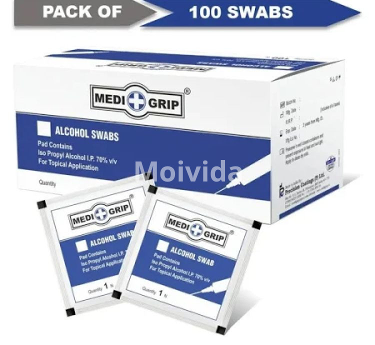 Medigrip Alcohol Swab 100 Pcs Box Sterile Isopropyl Antiseptic Wipes