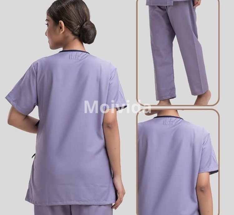 HOSPRIQS Unisex Poly Cotton Patient Dress Front-Open Overlap Purple