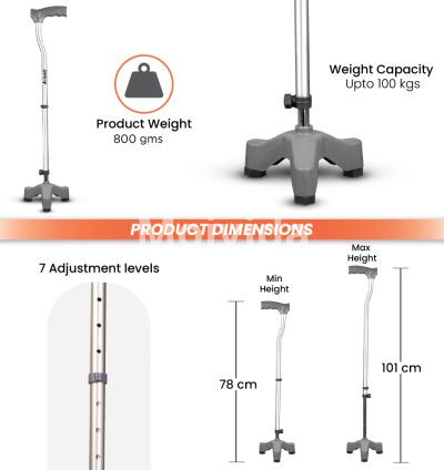 Vissco Avanti L-Shape Tripod Walking Stick Lightweight Mobility Aid