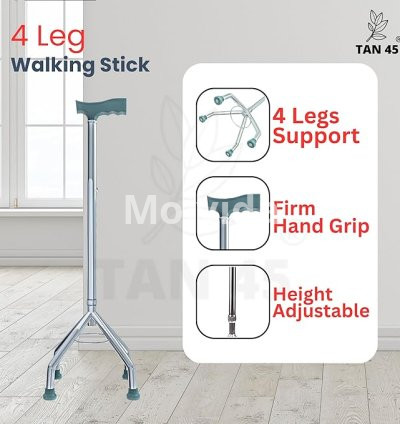 TAN45 4-Leg Quadripod Walking Stick Adjustable Aluminium Walking Aid