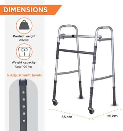 Vissco Dura Lite Foldable Aluminium Walker with Wheels and Adjustable Height 4