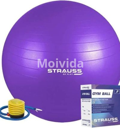 Strauss Rubber Anti-Burst Gym Ball – 65cm Round Shape with Foot Pump
