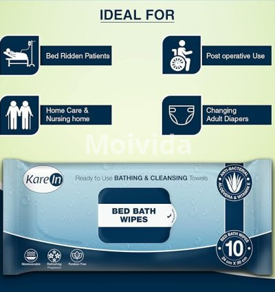 KareIn Bed Bath Wipes Pack of 6 Adult Antibacterial Sponge Bath Wipes 3