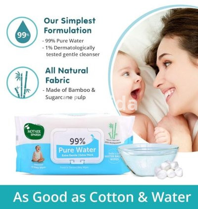 Mother Sparsh 99% Pure Water Baby Wipes 72 Unscented Plant-Based Wipes