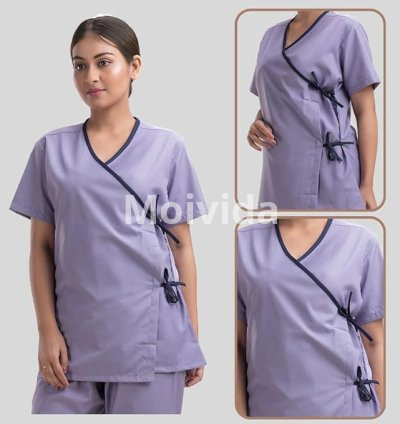 HOSPRIQS Unisex Poly Cotton Patient Dress Front-Open Overlap Purple